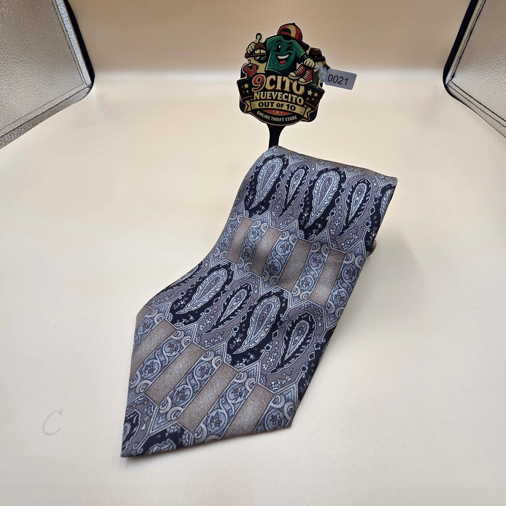 Gianfranco Ruffini Mens Paisley Silk Tie Grey Taupe Black Italian Silk 4 Inch